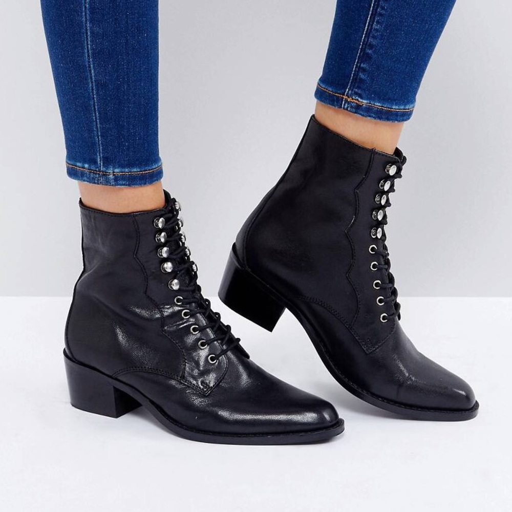 ASOS Aileen Leather Lace Up Boots - Black